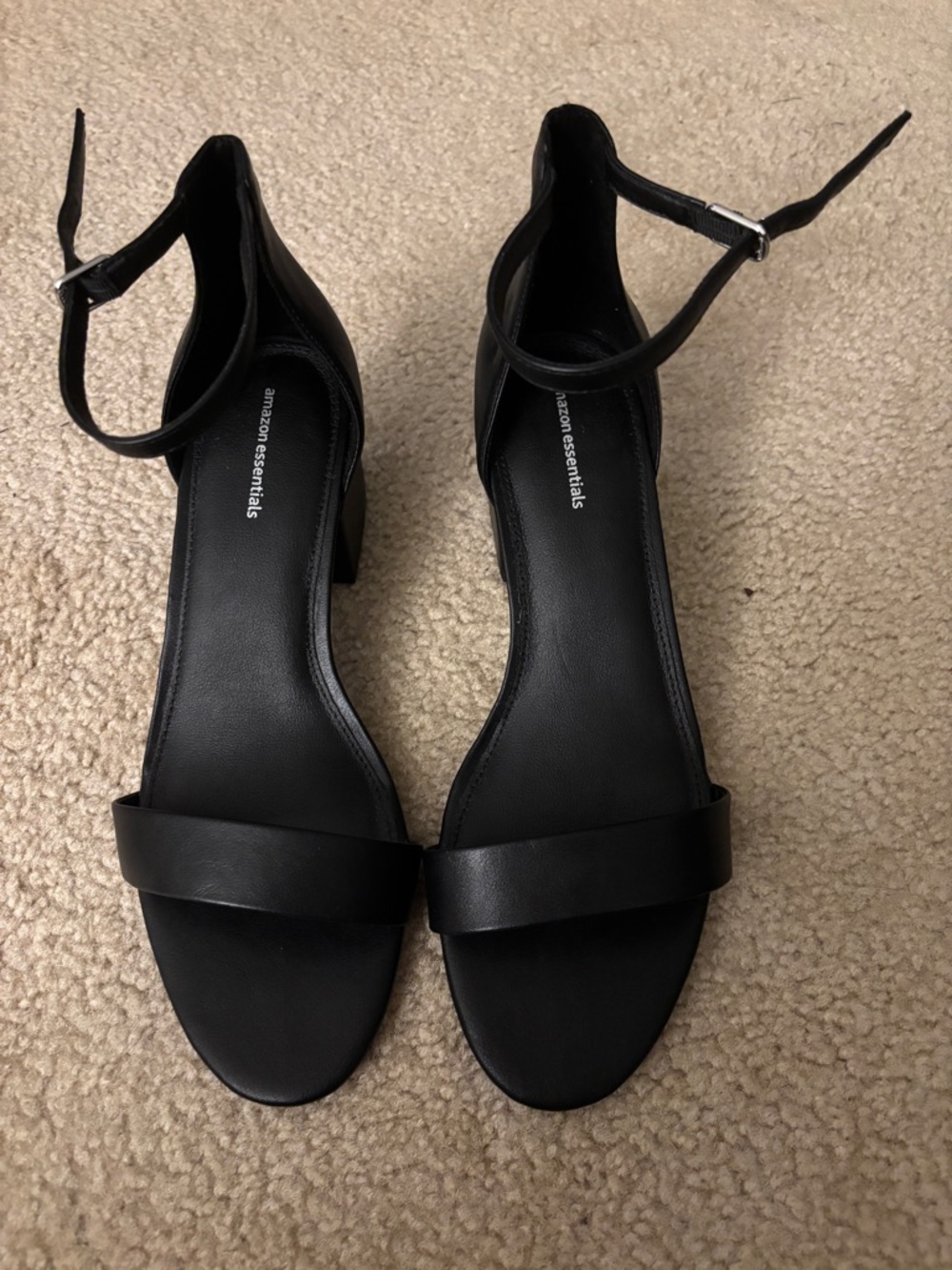 amazon essentials Black Ankle-Strap Block Heel Sandals